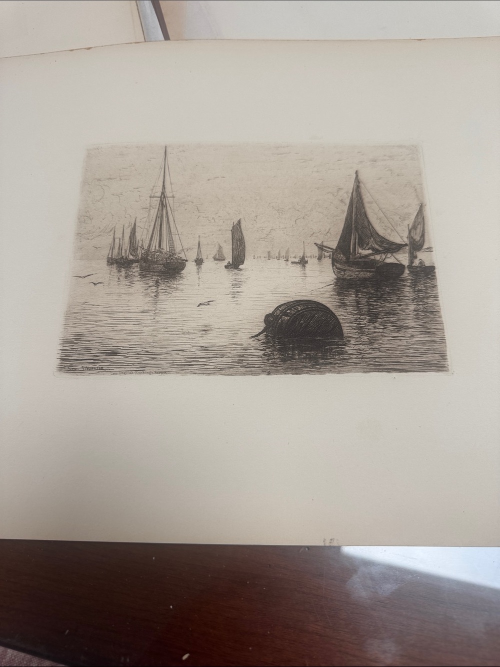 Coastal Sailboat Etching Print in Black